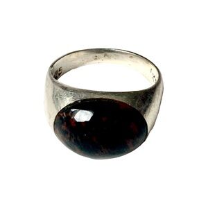 Mens Bloodstone Vintage Sterling Silver Ring Jewelry Marked Mexi